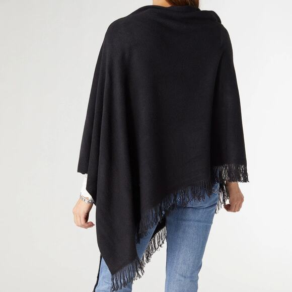 Lightweight Ponchos with Fringe Black - Picture 2 of 2